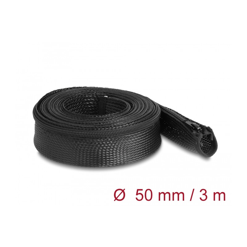 Delock Geflechtschlauch mit Reißverschluss hitzebeständig 3 m x 50 mm schwarz