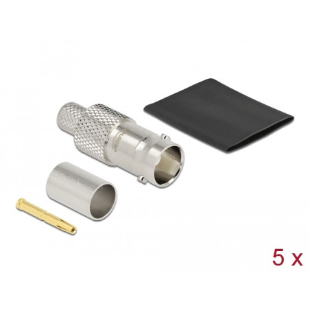 Delock BNC Buchse 75 Ohm zum Crimpen RG-6 mit passendem Schrumpfschlauch - 5 Stück