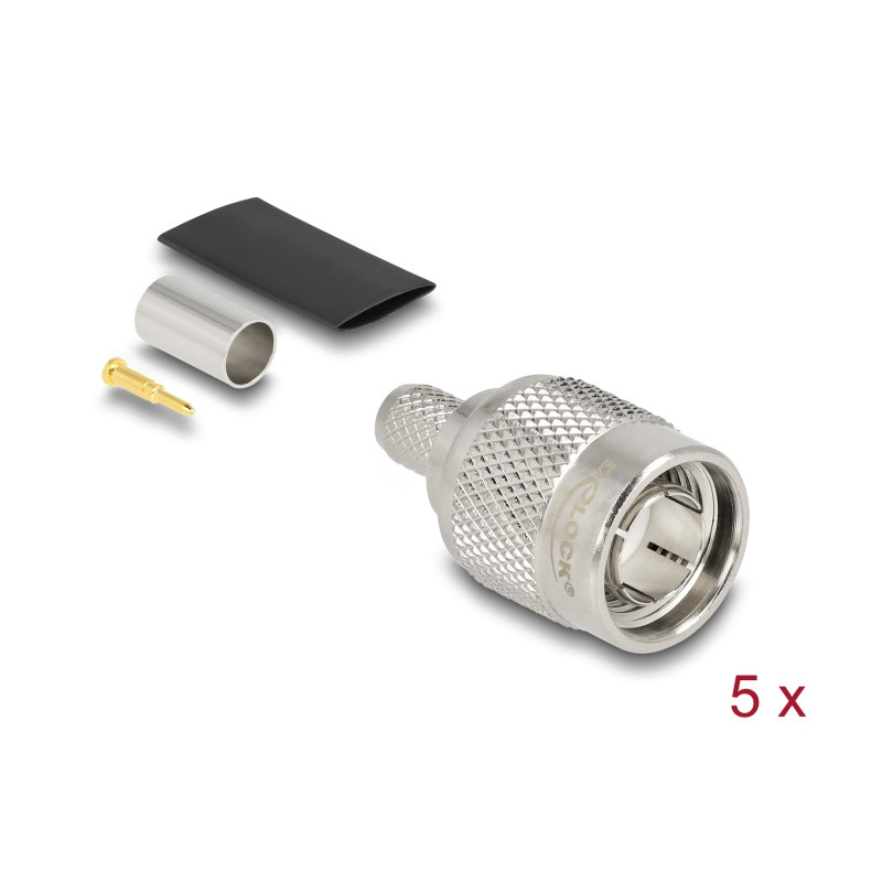 Delock TNC Stecker zum Crimpen RG-59 mit passendem Schrumpfschlauch - 5 Stück
