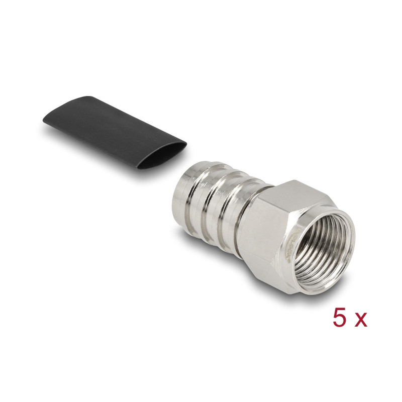 Delock F Stecker zum Crimpen RG-59 mit passendem Schrumpfschlauch - 5 Stück