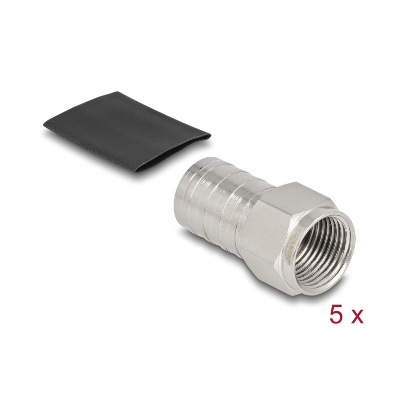 Delock F Stecker zum Crimpen RG-6 mit passendem Schrumpfschlauch - 5 Stück