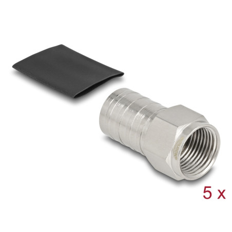 Delock F Stecker zum Crimpen RG-6 mit passendem Schrumpfschlauch - 5 Stück