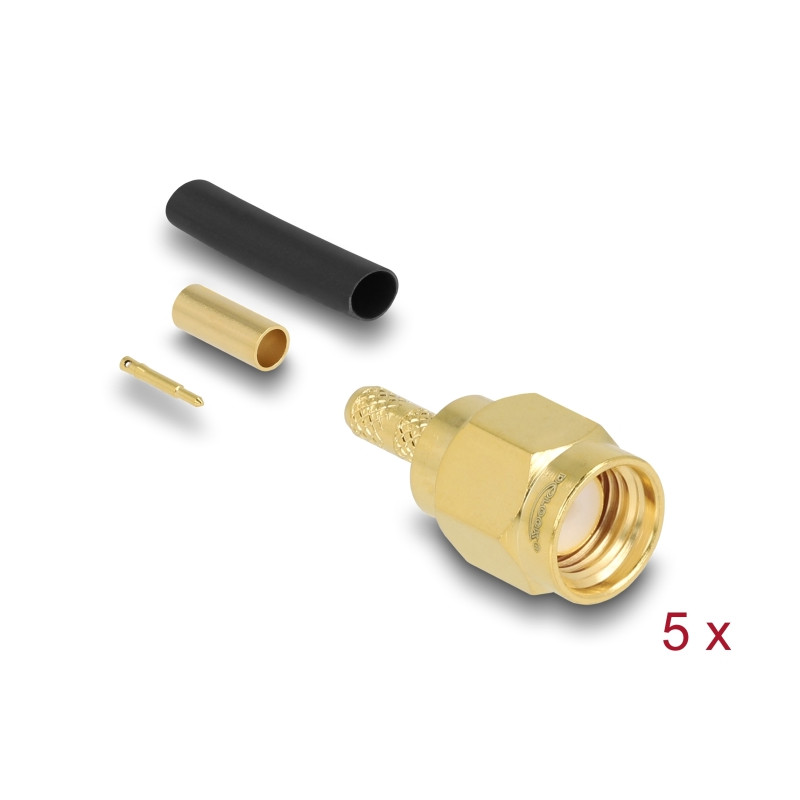 Delock SMA Stecker zum Crimpen RG-174 / RG-316 mit passendem Schrumpfschlauch - 5 Stück