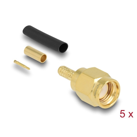 Delock SMA Stecker zum Crimpen RG-174 / RG-316 mit passendem Schrumpfschlauch - 5 Stück