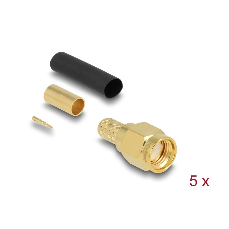 Delock SMA Stecker zum Crimpen LMR200 mit passendem Schrumpfschlauch - 5 Stück