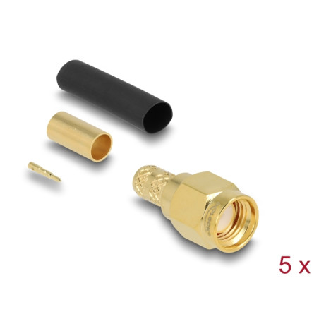 Delock SMA Stecker zum Crimpen LMR200 mit passendem Schrumpfschlauch - 5 Stück