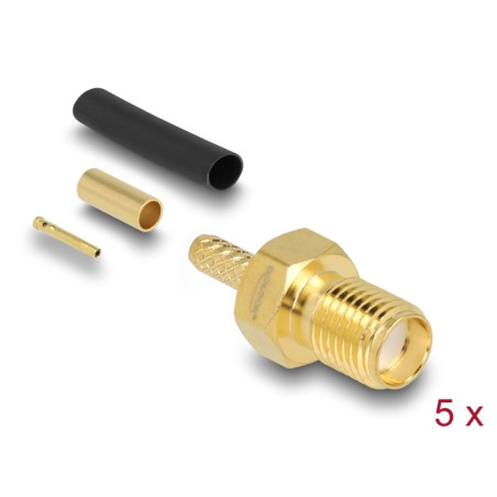 Delock SMA Buchse zum Crimpen RG-174 / RG-316 mit passendem Schrumpfschlauch - 5 Stück
