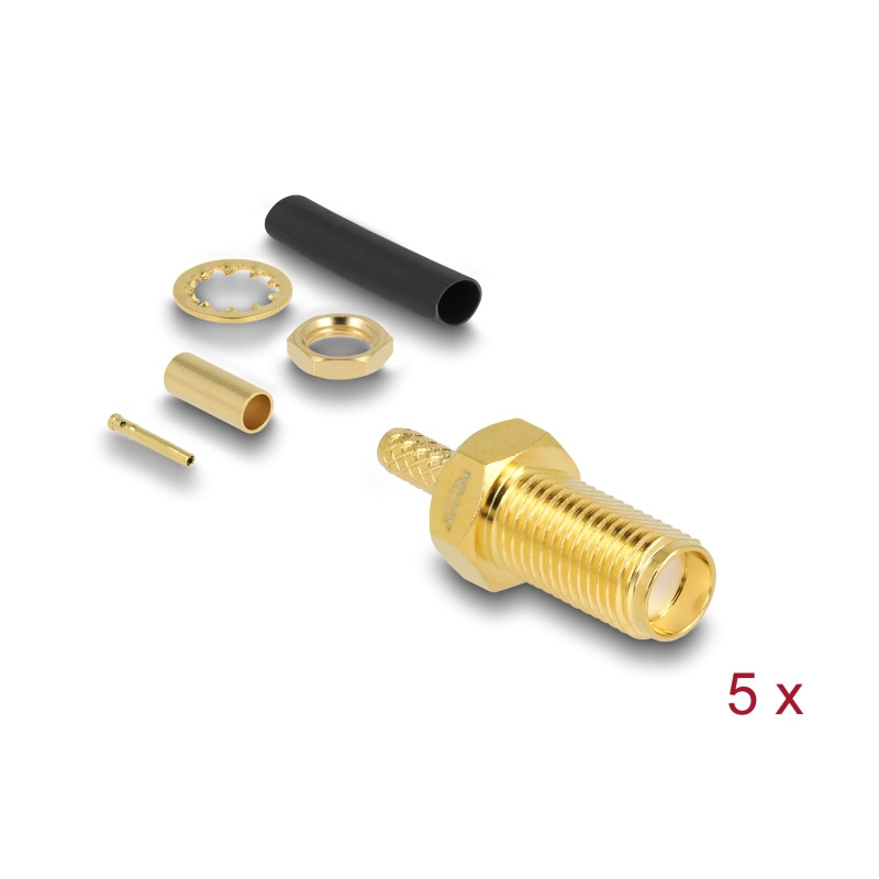 Delock SMA Buchse zum Crimpen RG-174 / RG-316 mit passendem Schrumpfschlauch - 5 Stück