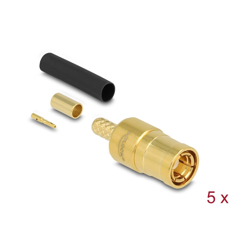 Delock SMB Stecker zum Crimpen RG-174 / RG-316 mit passendem Schrumpfschlauch - 5 Stück