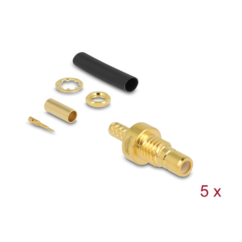 Delock SMB Buchse zum Crimpen RG-174 / RG-316 mit passendem Schrumpfschlauch - 5 Stück