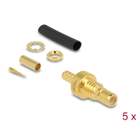 Delock SMB Buchse zum Crimpen RG-174 / RG-316 mit passendem Schrumpfschlauch - 5 Stück