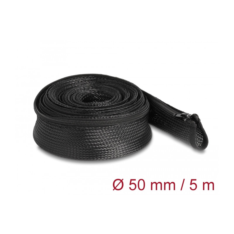 Delock Geflechtschlauch mit Reißverschluss hitzebeständig 5 m x 50 mm schwarz