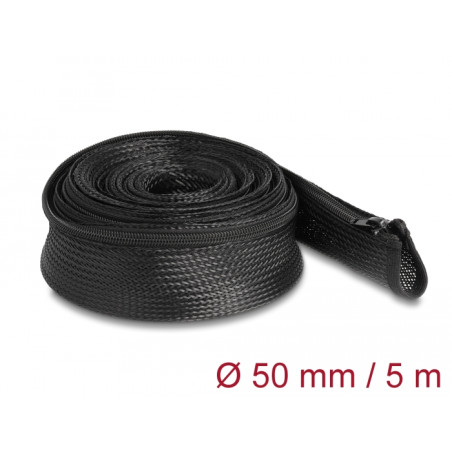 Delock Geflechtschlauch mit Reißverschluss hitzebeständig 5 m x 50 mm schwarz