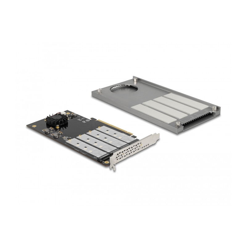 Delock PCI Express x16 Karte zu 4 x intern NVMe M.2 Key M mit Kühlkörper und Lüfter - Bifurcation