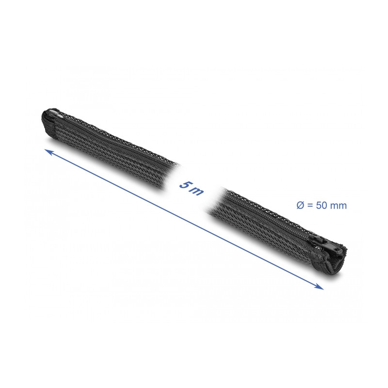Delock Geflechtschlauch mit Reißverschluss hitzebeständig 5 m x 50 mm schwarz