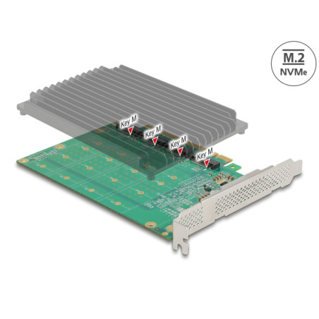 Delock PCI Express x16 Karte zu 4 x intern NVMe M.2 Key M mit Kühlkörper - Bifurcation