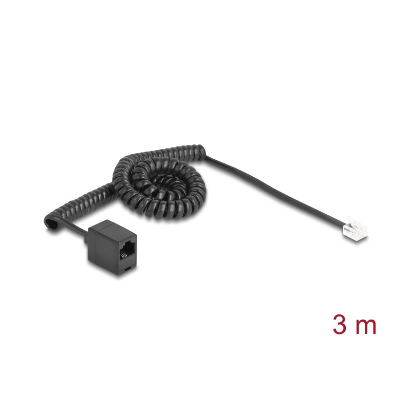 Delock Telefonkabel / Spiralkabel RJ11 Stecker zu RJ45 Buchse schwarz 3 m