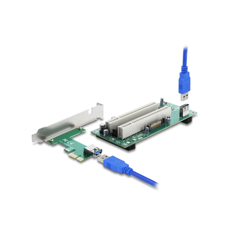 Delock Riser Karte PCI Express x1 zu 2 x PCI 32 Bit Slot mit 60 cm Kabel