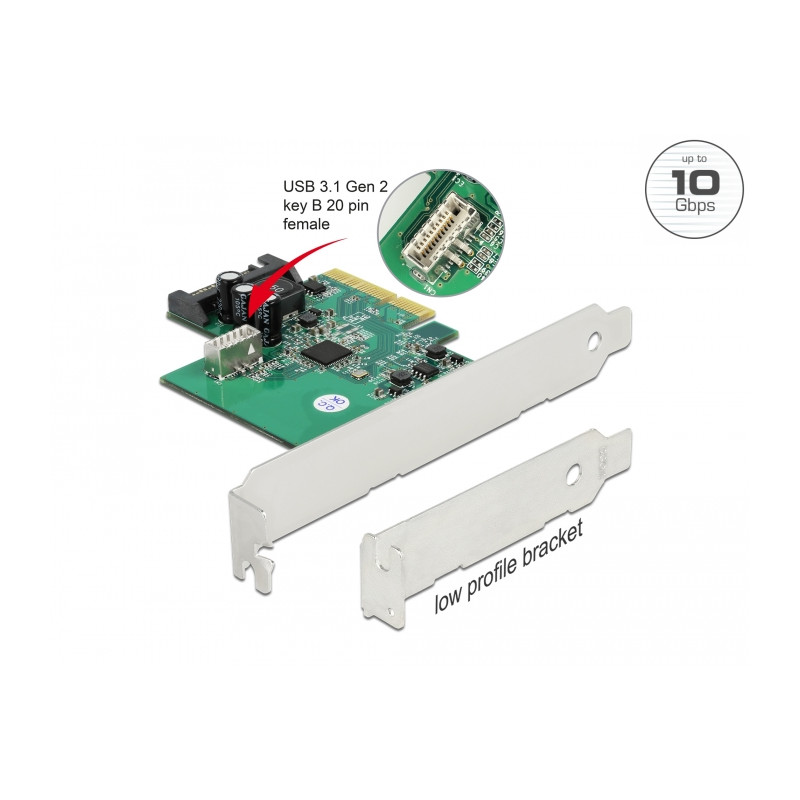 Delock PCI Express x4 Karte zu 1 x intern USB 3.2 Gen 2 Key B 20 Pin Buchse