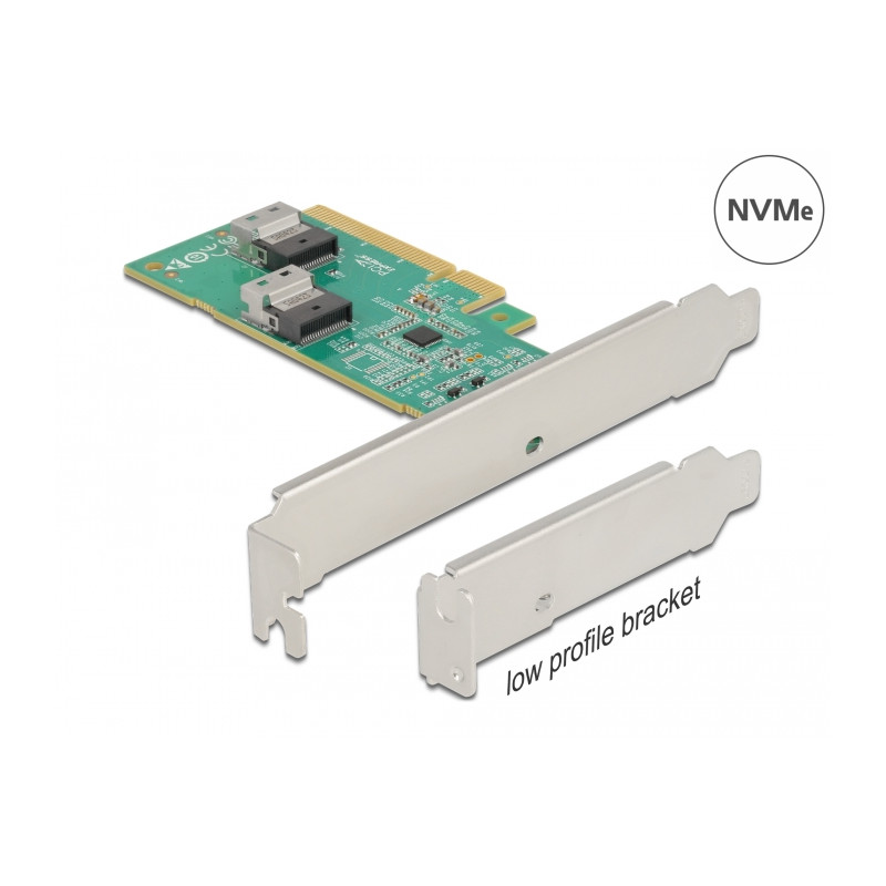 Delock PCI Express 4.0 x8 Karte zu 2 x intern SFF-8654 4i NVMe - Bifurcation - Low Profile Formfaktor