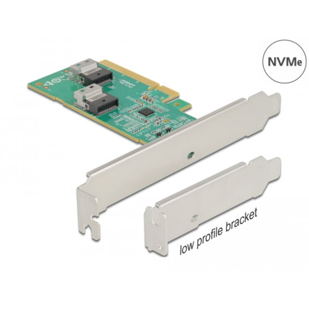 Delock PCI Express 4.0 x8 Karte zu 2 x intern SFF-8654 4i NVMe - Bifurcation - Low Profile Formfaktor