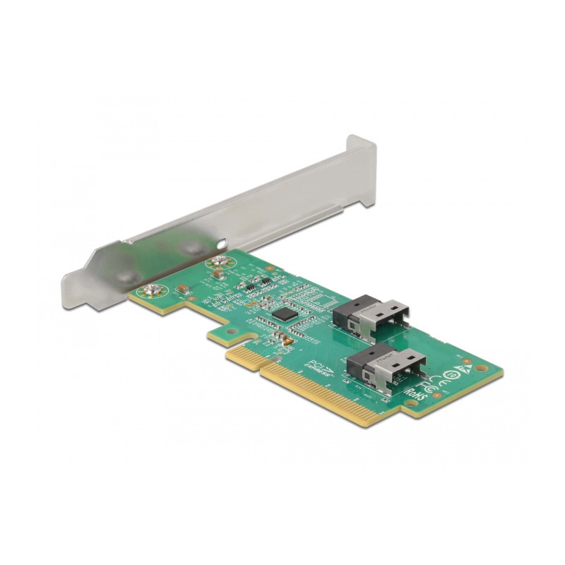 Delock PCI Express 4.0 x8 Karte zu 2 x intern SFF-8654 4i NVMe - Bifurcation - Low Profile Formfaktor