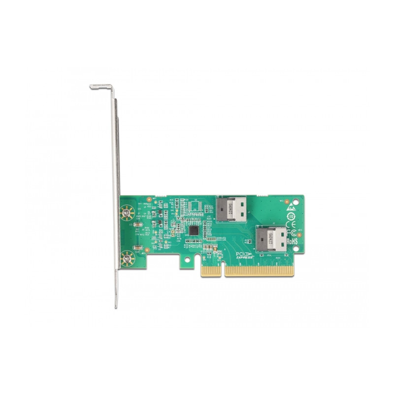 Delock PCI Express 4.0 x8 Karte zu 2 x intern SFF-8654 4i NVMe - Bifurcation - Low Profile Formfaktor