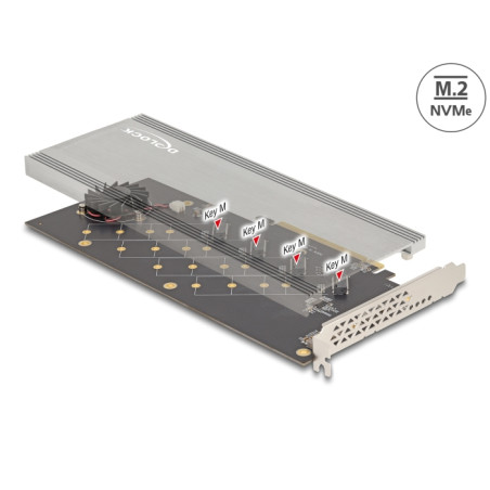 Delock PCI Express 4.0 x16 Karte zu 4 x intern NVMe M.2 Key M mit Kühlkörper und Lüfter - Bifurcation
