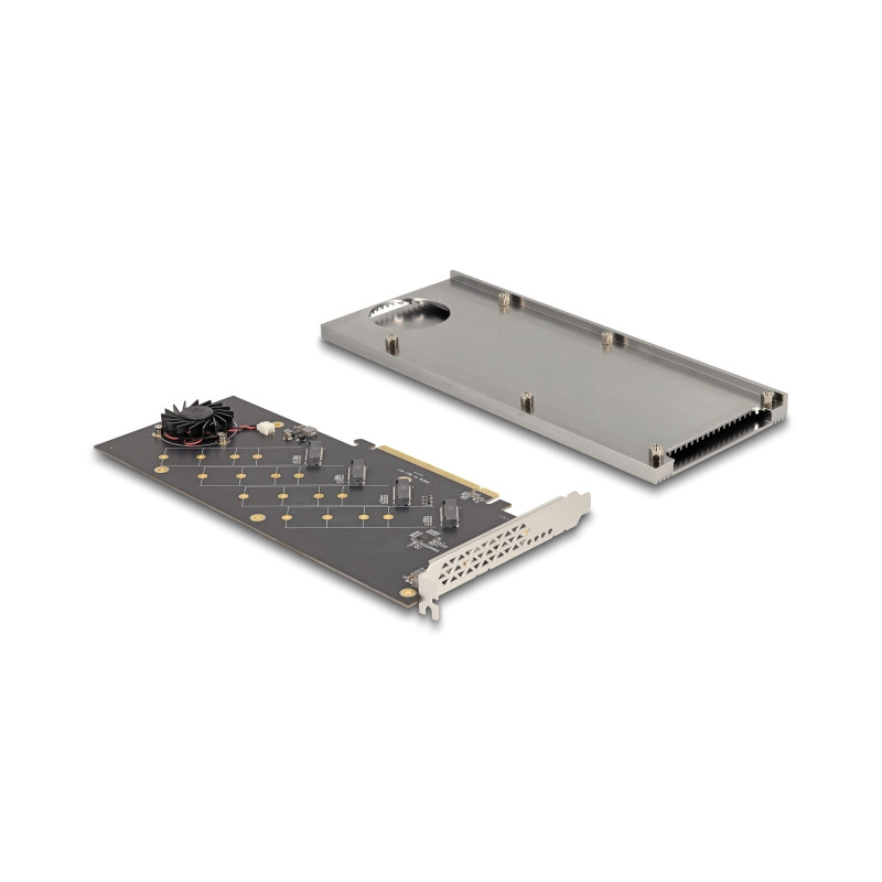 Delock PCI Express 4.0 x16 Karte zu 4 x intern NVMe M.2 Key M mit Kühlkörper und Lüfter - Bifurcation