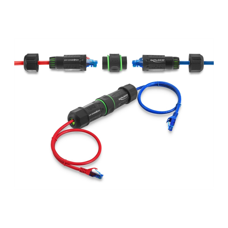 Delock Kabelverbinder RJ45 Buchse zu RJ45 Buchse Cat.6 mit M16 Gewinde IP68 staub- und wasserdicht