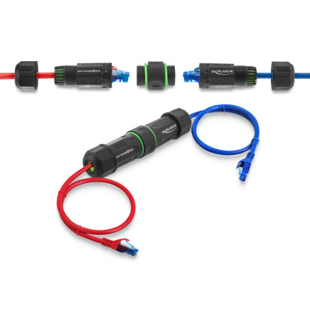 Delock Kabelverbinder RJ45 Buchse zu RJ45 Buchse Cat.6 mit M16 Gewinde IP68 staub- und wasserdicht