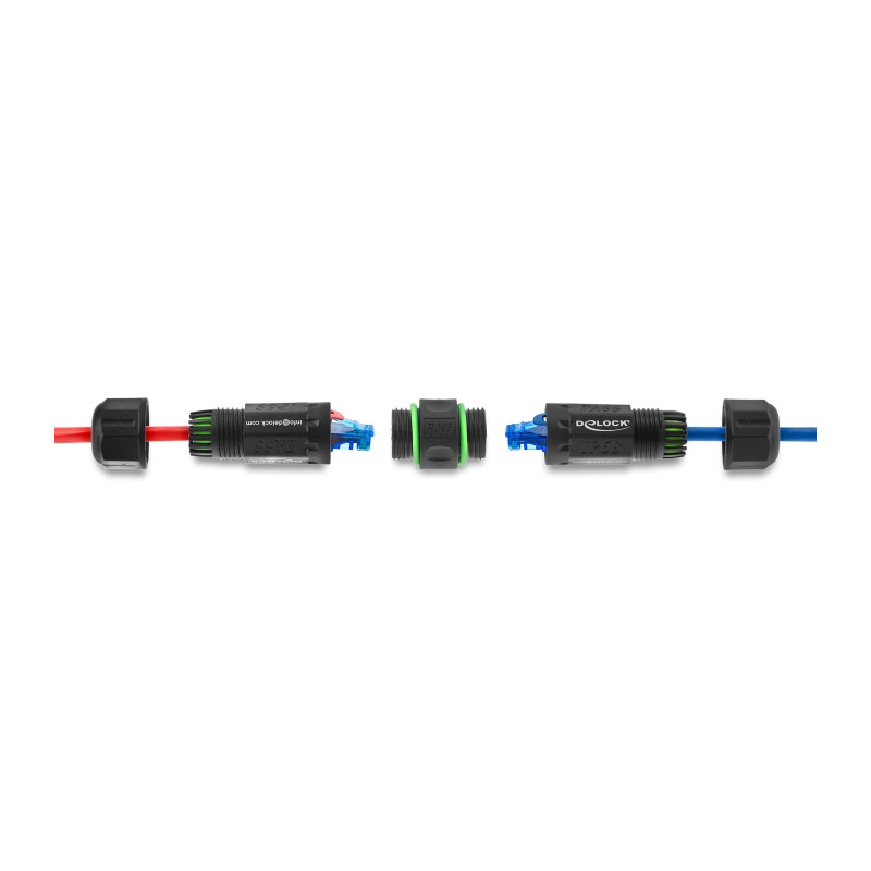 Delock Kabelverbinder RJ45 Buchse zu RJ45 Buchse Cat.6 mit M16 Gewinde IP68 staub- und wasserdicht