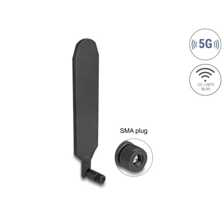Delock 5G LTE Antenne SMA Stecker 0,5 - 3,0 dBi omnidirektional drehbar mit Kippgelenk schwarz