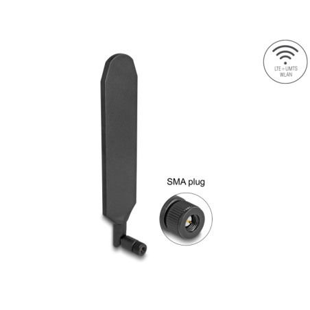 Delock LTE GNSS Antenne SMA Stecker 1,5 - 3,0 dBi omnidirektional drehbar mit Kippgelenk schwarz