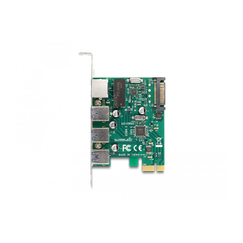 Delock PCI Express x1 Karte zu 3 x USB 5 Gbps Typ-A Buchse + 1 x Gigabit LAN