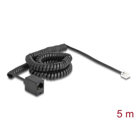 Delock Telefonkabel / Spiralkabel RJ11 Stecker zu RJ45 Buchse schwarz 5 m