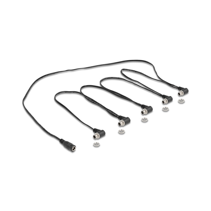 Delock DC Splitter Kabel 1 x Buchse gerade zu 5 x Buchse 5,5 x 2,1 mm 90° gewinkelt zum Einbau schwarz