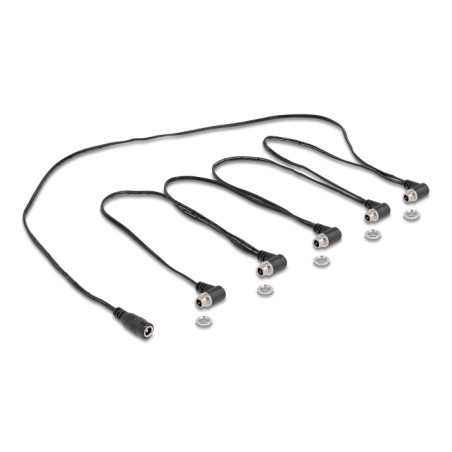 Delock DC Splitter Kabel 1 x Buchse gerade zu 5 x Buchse 5,5 x 2,1 mm 90° gewinkelt zum Einbau schwarz