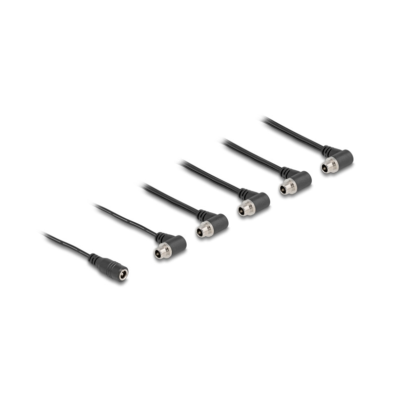 Delock DC Splitter Kabel 1 x Buchse gerade zu 5 x Buchse 5,5 x 2,1 mm 90° gewinkelt zum Einbau schwarz
