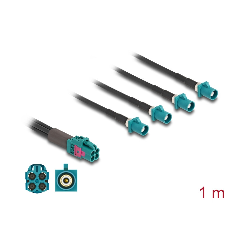 Delock Kabel Mini FAKRA Z Buchse quad zu 4 x FAKRA Z Stecker A-Typ