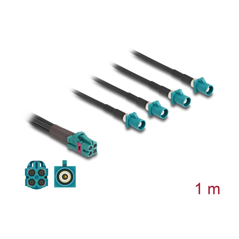 Delock Kabel Mini FAKRA Z Buchse quad zu 4 x FAKRA Z Stecker B-Typ