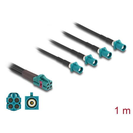 Delock Kabel Mini FAKRA Z Buchse quad zu 4 x FAKRA Z Stecker B-Typ