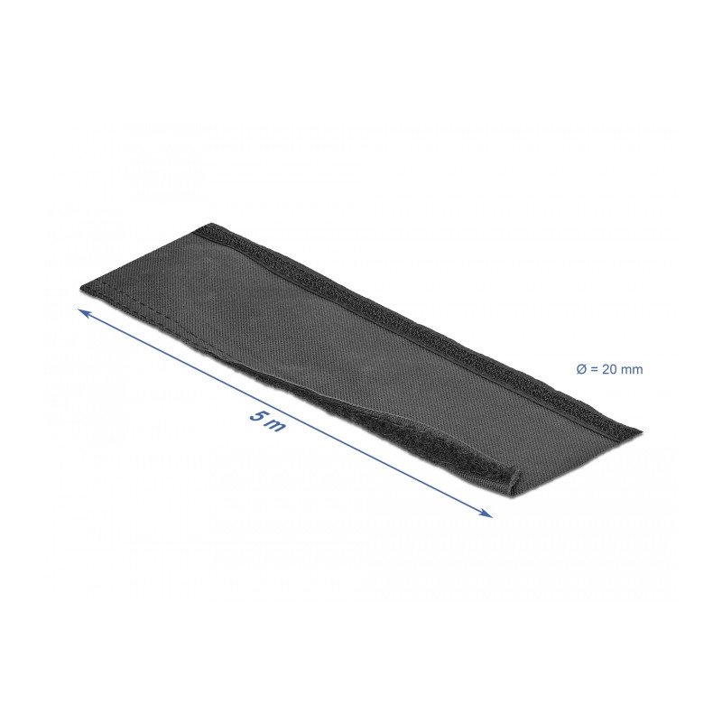 Delock Gewebeschlauch mit Klettverschluss hitzebeständig 5 m x 20 mm schwarz