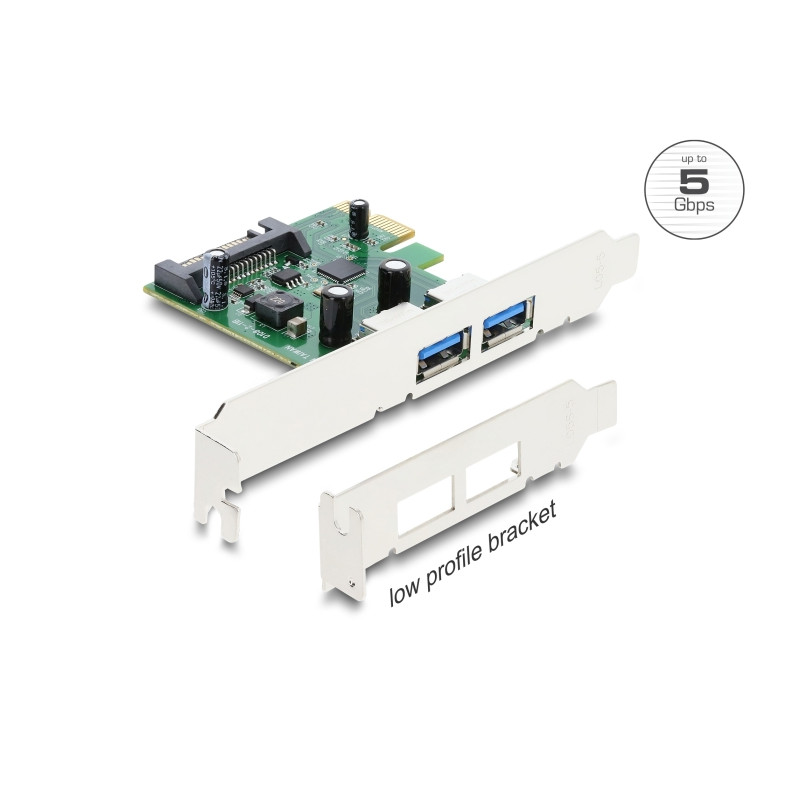 Delock PCI Express x1 Karte zu 2 x extern USB 5 Gbps Typ-A Buchse - Low Profile Formfaktor