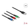 Delock USB Ladekabel 3 in 1 Typ-A zu Lightning™ / Micro USB / USB Type-C™ 2 m 3-farbig