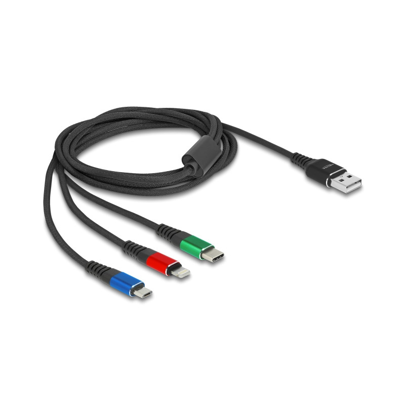 Delock USB Ladekabel 3 in 1 Typ-A zu Lightning™ / Micro USB / USB Type-C™ 2 m 3-farbig