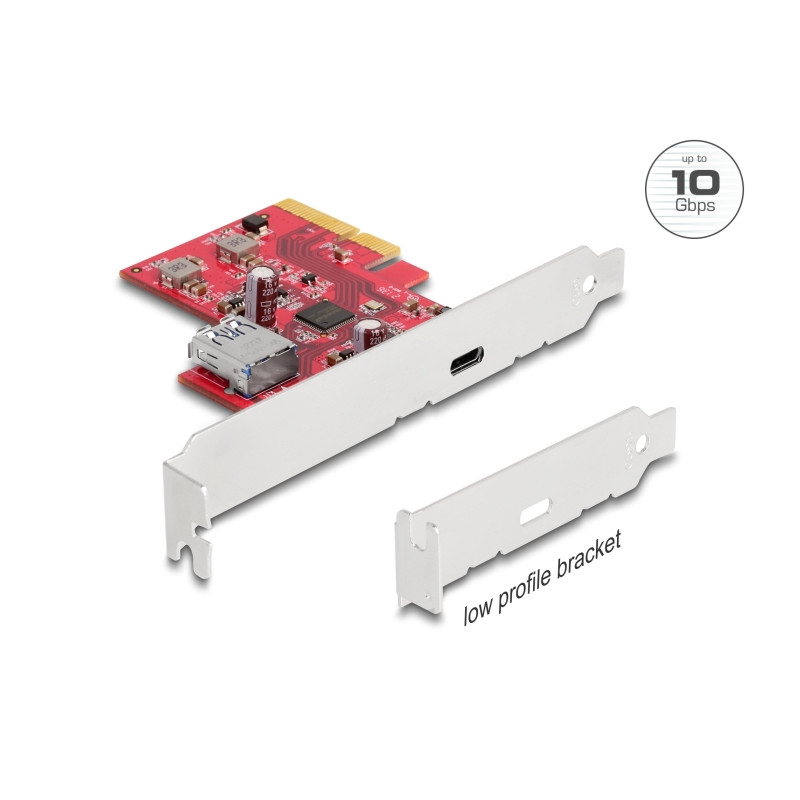 Delock PCI Express x4 Karte zu 1 x extern USB 10 Gbps USB Type-C™ Buchse + 1 x intern USB 10 Gbps Typ-A Buchse - Low Profile For