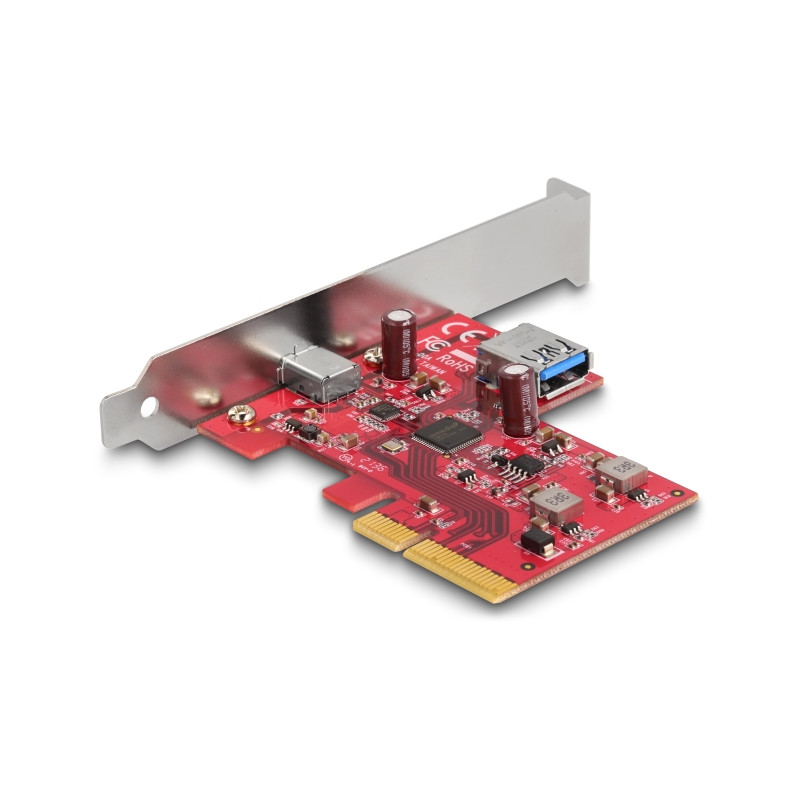 Delock PCI Express x4 Karte zu 1 x extern USB 10 Gbps USB Type-C™ Buchse + 1 x intern USB 10 Gbps Typ-A Buchse - Low Profile For
