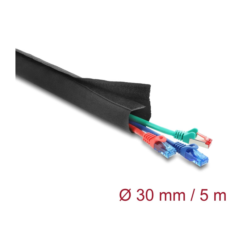 Delock Gewebeschlauch mit Klettverschluss hitzebeständig 5 m x 30 mm schwarz