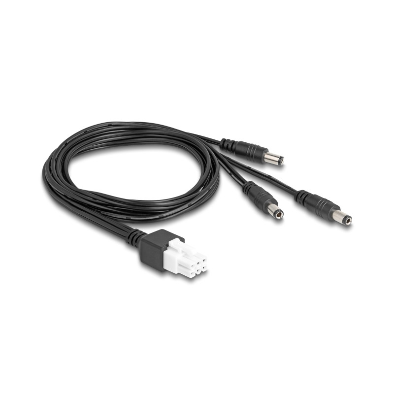 Delock Kabel Mini-Fit 4,2 mm 6 Pin Stecker zu 3 x DC 5,5 x 2,5 mm Stecker schwarz